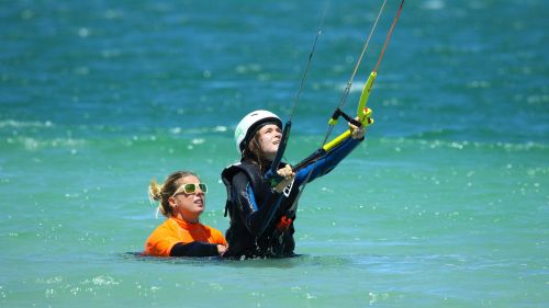 Langebaan: Das Flachwasser und der große Stehbereich bieten ideale Bedingungen